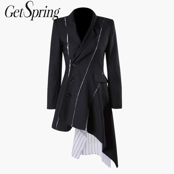 getspring women blazer irregular long blazer jacket slant single breasted women long jackets stripe lining spliced coat, White;black
getspring women blazer irregular long blazer jacket slant single breasted women long jackets stripe lining spliced coat, White;black
