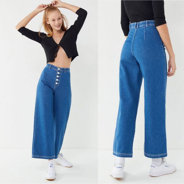 ozhouzhan single breasted straight-leg pants foreign trade high-waisted loose-fit jeans women's europe an, Blue
ozhouzhan single breasted straight-leg pants foreign trade high-waisted loose-fit jeans women's europe an, Blue
