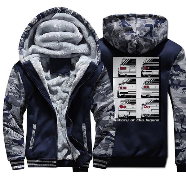 

novelty gtr car jackets men funny skyline graphic hoodies sweatshirt zipper winter thick fleece warm coat camouflage sportswear, Black