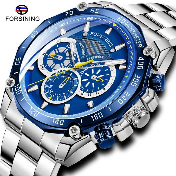 forsining stainless steel automatic mechanical watches skeleton dial multifunction sports watch luminou clock, Slivery;brown
forsining stainless steel automatic mechanical watches skeleton dial multifunction sports watch luminou clock, Slivery;brown
