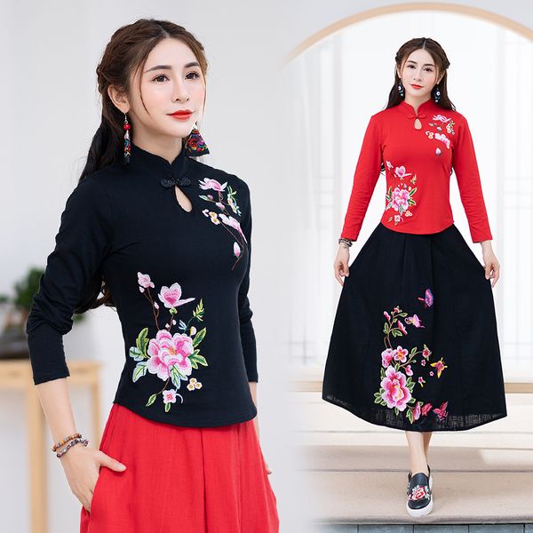 kyqiao traditional chinese shirt womens and blouses female vintage mandarin collar black red embroidery shirt blusa, White
kyqiao traditional chinese shirt womens and blouses female vintage mandarin collar black red embroidery shirt blusa, White