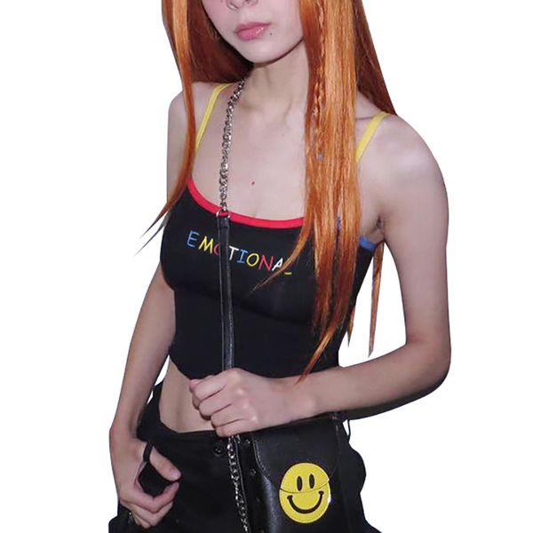 summer women sleeveless camisole letter embroidery camisole black short stitching color sling top, White
summer women sleeveless camisole letter embroidery camisole black short stitching color sling top, White