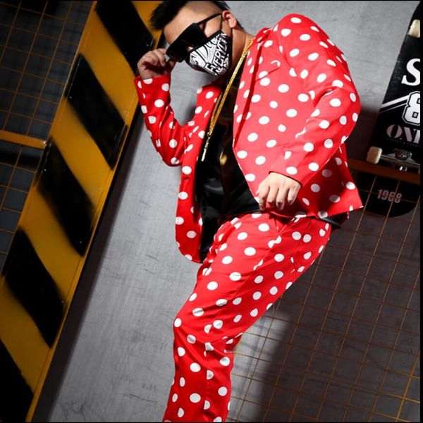 m-5xl 2019 men red dot suits sets casual slim fit male fashion hip hop blazer jacket stage custom made singer stage costumes, White;black
m-5xl 2019 men red dot suits sets casual slim fit male fashion hip hop blazer jacket stage custom made singer stage costumes, White;black