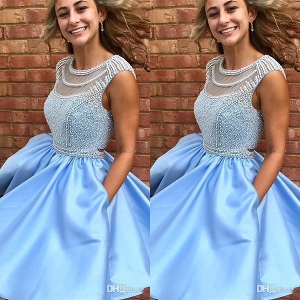 sky blue 2020 cocktail dresses a-line cap sleeves satin pearls short mini backless elegant homecoming dresses, Black
sky blue 2020 cocktail dresses a-line cap sleeves satin pearls short mini backless elegant homecoming dresses, Black