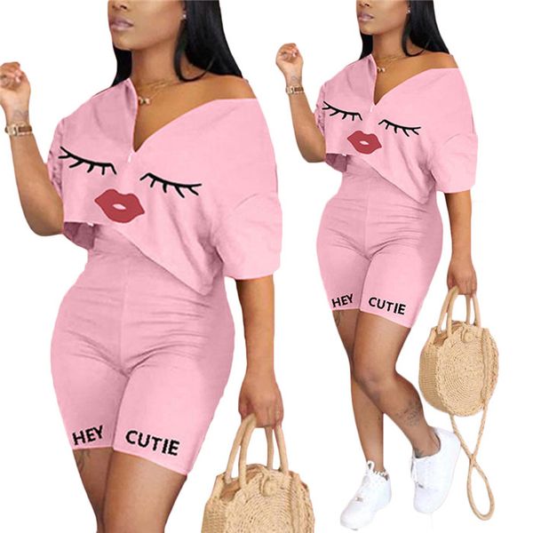 high waist women two piece pants casual v neck short sleeve +slim short pants summer letter pattern womens two piece sets, White
high waist women two piece pants casual v neck short sleeve +slim short pants summer letter pattern womens two piece sets, White