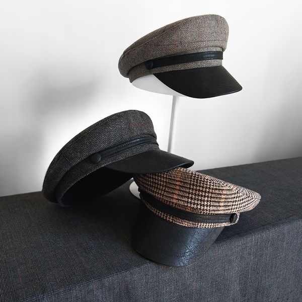autumn and winter korean small brim navy hat flat hat handsome retro plaid cap british sailor, Blue;gray
autumn and winter korean small brim navy hat flat hat handsome retro plaid cap british sailor, Blue;gray