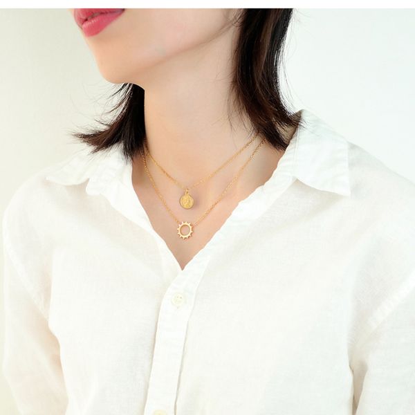 cute sun pendant necklace for women multilayer stainless steel clavicle necklace statement jewelry accessories, Silver
cute sun pendant necklace for women multilayer stainless steel clavicle necklace statement jewelry accessories, Silver