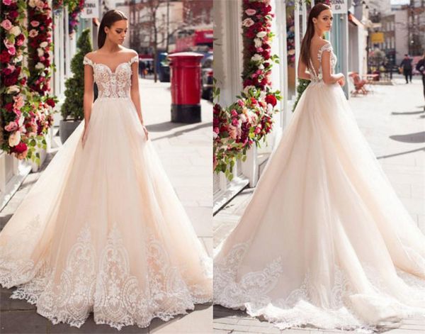 2019 saudi arabic style lace wedding dresses off shoulder appliques light champagne bridal gowns sheer backless wedding gown with buttons, White
2019 saudi arabic style lace wedding dresses off shoulder appliques light champagne bridal gowns sheer backless wedding gown with buttons, White
