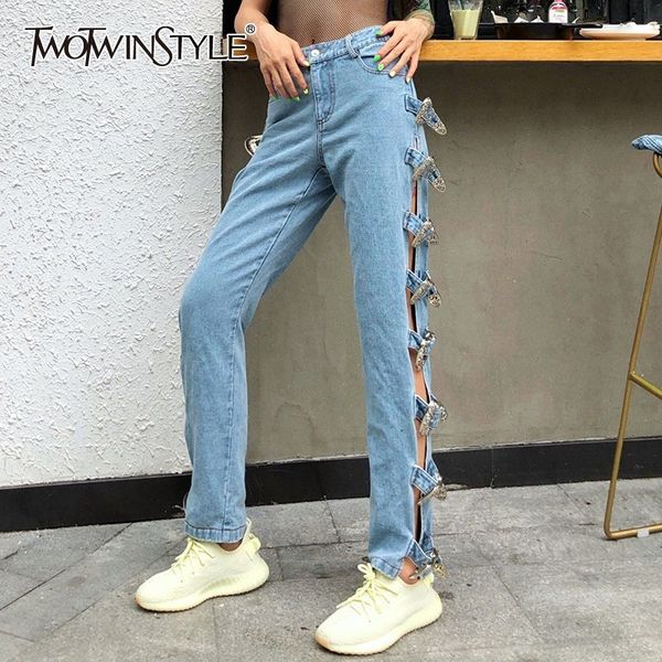 twotwinstyle hollow out button patchwork women jeans high waist slim long denim pants female fashion clothes 2019 summer, Blue
twotwinstyle hollow out button patchwork women jeans high waist slim long denim pants female fashion clothes 2019 summer, Blue
