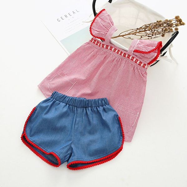 female child summer twinset 2017 girl stripe butterfly sleeve casual short trousers 2pcs per set, White
female child summer twinset 2017 girl stripe butterfly sleeve casual short trousers 2pcs per set, White