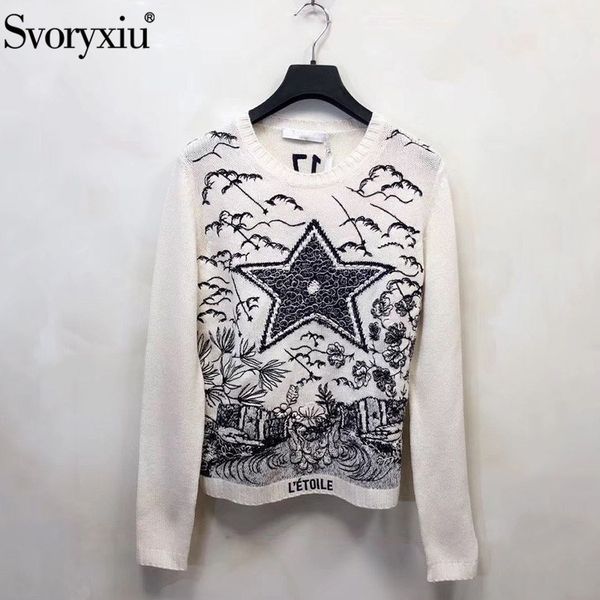 svoryxiu runway autumn winter high-end wool knitting pullover women's fashion totem embroidery sweater jumper female, White;black
svoryxiu runway autumn winter high-end wool knitting pullover women's fashion totem embroidery sweater jumper female, White;black