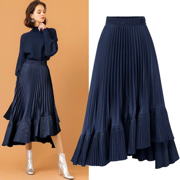 spring summer pleated skirt women's navy high waist a-line midi length skirts solid ruffles elastic waist skirt lady black white
spring summer pleated skirt women's navy high waist a-line midi length skirts solid ruffles elastic waist skirt lady black white