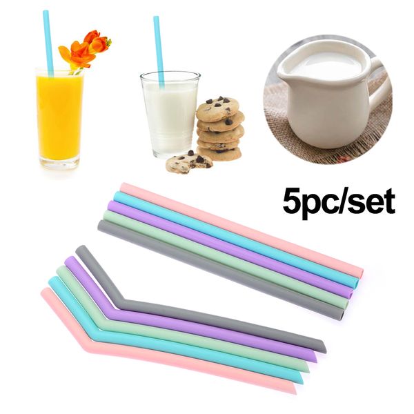 

7pcs/set silicone straight bend drinking straws grade reusable portable travel collapsible drinking straw set