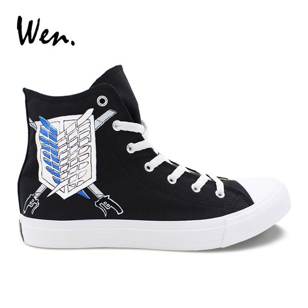 wen anime cosplay shoes attack on titan wings logo hand painted canvas sneakers high mens womens espadrilles flat plimsolls, Black
wen anime cosplay shoes attack on titan wings logo hand painted canvas sneakers high mens womens espadrilles flat plimsolls, Black