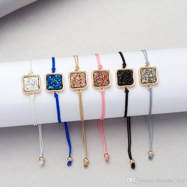 new shiny druzy stone charm bracelets square natural stone charm adjustable rope wrap bangle for women fashion jewelry in bulk, Golden;silver
new shiny druzy stone charm bracelets square natural stone charm adjustable rope wrap bangle for women fashion jewelry in bulk, Golden;silver