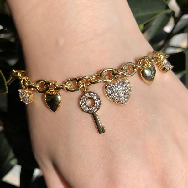 luxury gold color heart shape key lock bracelet round cubic zirconia small pendent punk bracelets bangles women boho jewelry cz, Black
luxury gold color heart shape key lock bracelet round cubic zirconia small pendent punk bracelets bangles women boho jewelry cz, Black