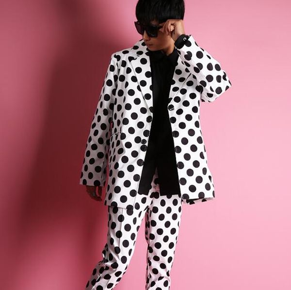 new mens black and white polka dots classic suits loose suit nightclubs casual blazers men dresses tides fashion ninth pants, White;black
new mens black and white polka dots classic suits loose suit nightclubs casual blazers men dresses tides fashion ninth pants, White;black