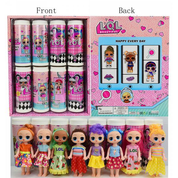 6inch Fashion Doll Toys Dress Barbie Doll Toys 8pcs/box Kids Christmas Blind Box Gifts Hair Doll Toys 4 Colors Mix