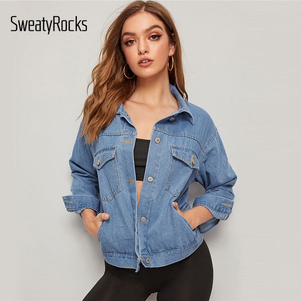 sweatyrocks blue dual pocket drop shoulder denim jacket streetwear women jackets 2019 summer casual activewear coats and, Black;brown
sweatyrocks blue dual pocket drop shoulder denim jacket streetwear women jackets 2019 summer casual activewear coats and, Black;brown