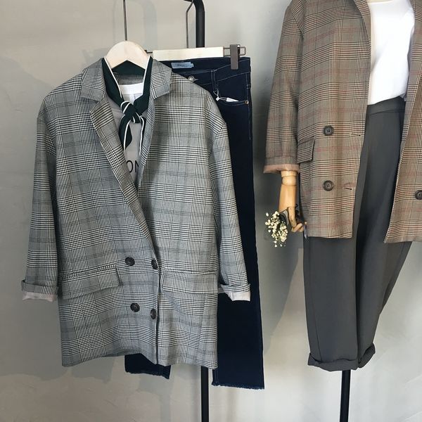 autumn women bat sleeved plaid jackets coats grey oversize casual jackets brown double breasted workwear coats, Black;brown
autumn women bat sleeved plaid jackets coats grey oversize casual jackets brown double breasted workwear coats, Black;brown