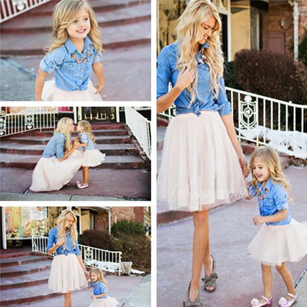 mom baby daughter matching outfits denim shirt tutu skirt sets parent-child girls princess cowboy coat + gauze skirt 2pcs dress suit e21905, White
mom baby daughter matching outfits denim shirt tutu skirt sets parent-child girls princess cowboy coat + gauze skirt 2pcs dress suit e21905, White