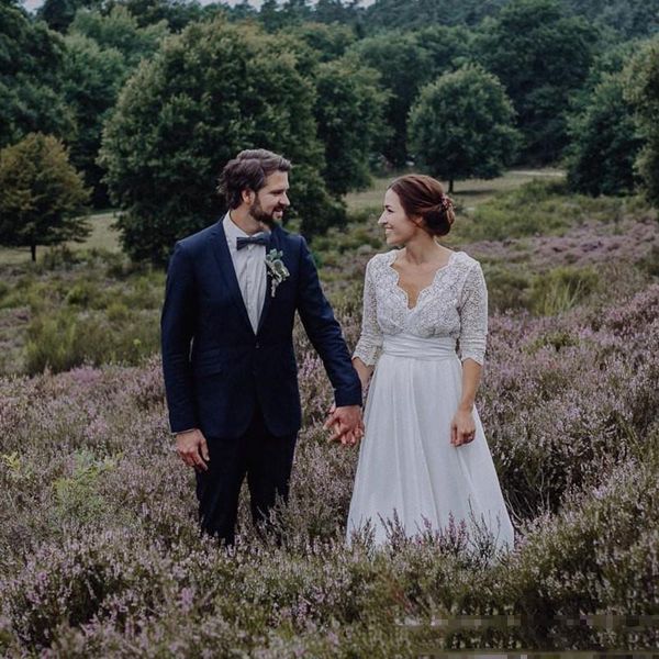 lace chiffon country weding dresses a line v-neck backless bohemian beach boho bridal gowns 3/4 long sleeves bride dress, White
lace chiffon country weding dresses a line v-neck backless bohemian beach boho bridal gowns 3/4 long sleeves bride dress, White