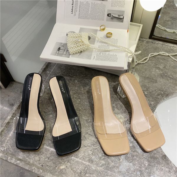 2020 summer luxury women clear high heels pvc slippers mules crystal thick heels rhinestone open toe slides designer dress shoes, Black
2020 summer luxury women clear high heels pvc slippers mules crystal thick heels rhinestone open toe slides designer dress shoes, Black