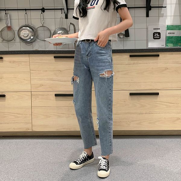 pengpious sell girls jeans crooped cotton denim pants summer fashion holes high waist frayed hem, Blue
pengpious sell girls jeans crooped cotton denim pants summer fashion holes high waist frayed hem, Blue