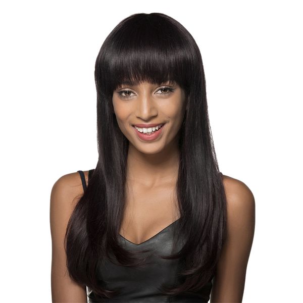 22 inches women's wig long straight real human hair cosplay costume hair wigs with wig net, Black