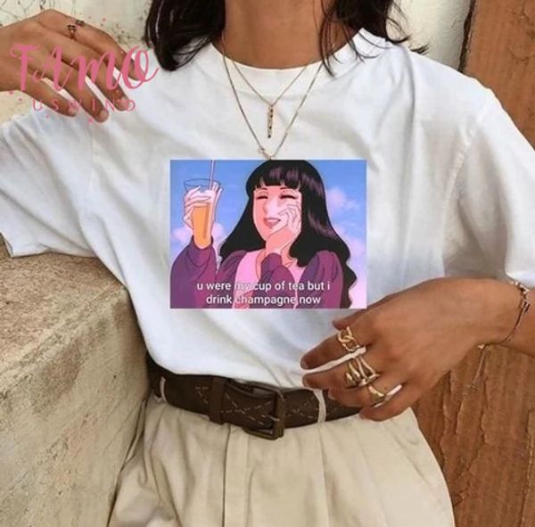 u were my cup of tea but i drink champagne now tee women graphic tumblr tshirt summer fashion grunge aesthetic shirt outifts, White
u were my cup of tea but i drink champagne now tee women graphic tumblr tshirt summer fashion grunge aesthetic shirt outifts, White