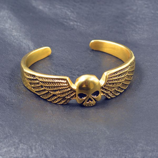 new hip hop silver golden color biker skull bangle 316l stainless steel cool man boy angel wing skull bracelet rock jewelry, Black
new hip hop silver golden color biker skull bangle 316l stainless steel cool man boy angel wing skull bracelet rock jewelry, Black