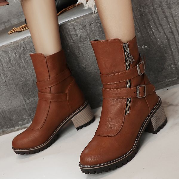 rimocy winter leather ankle boots for women fashion double buckle square heels botas mujer british style waterproof shoes woman, Black
rimocy winter leather ankle boots for women fashion double buckle square heels botas mujer british style waterproof shoes woman, Black