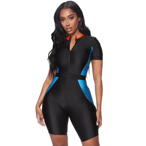 women yoga jumpsuit female one piece sports pants zipper workout clothes fitness running gym sport clothes, White;black