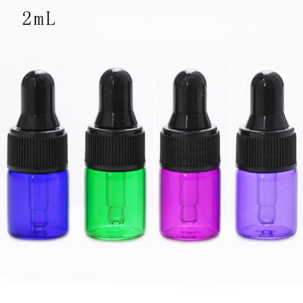 Amber Clear Blue Green Purple Red Mini Glass Bottles 2ml Essential Oil Display Vials With Black Pipette Dropper Lids For Ejuice Eliquid