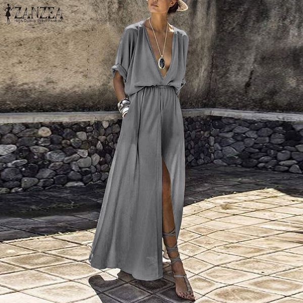 2019 summer dress zanzea women deep v neck split hem maxi long vestido female party dress solid beach sundress plus size, Black;gray
2019 summer dress zanzea women deep v neck split hem maxi long vestido female party dress solid beach sundress plus size, Black;gray