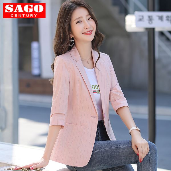 women three quarter sleeve striped blazer casual jacket formal office lady notched lapel single button elegant fashion work wear, White;black
women three quarter sleeve striped blazer casual jacket formal office lady notched lapel single button elegant fashion work wear, White;black