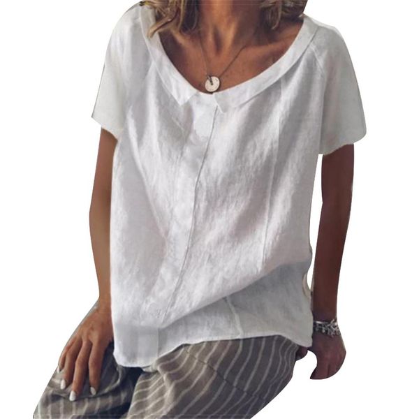 women summer solid color ladies' blouses lapel o-neck short sleeve blouse cotton linen top, White
women summer solid color ladies' blouses lapel o-neck short sleeve blouse cotton linen top, White