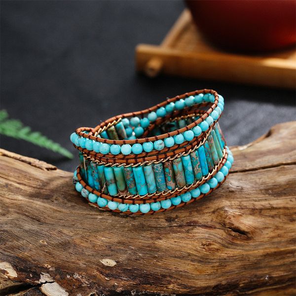 turquoise beads wrap bracelets imperial jasper tube beads match gold stainless steel chains bracelet multi layered around wrist jewelry, Black
turquoise beads wrap bracelets imperial jasper tube beads match gold stainless steel chains bracelet multi layered around wrist jewelry, Black