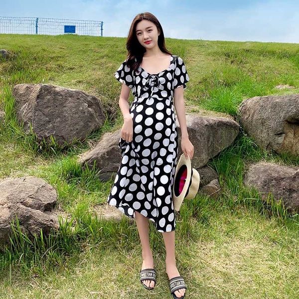 summer fashion pregnant women dress drawstring lace-up v-neck sweet maternity clothes loose side split polka dot chiffon dress, White
summer fashion pregnant women dress drawstring lace-up v-neck sweet maternity clothes loose side split polka dot chiffon dress, White