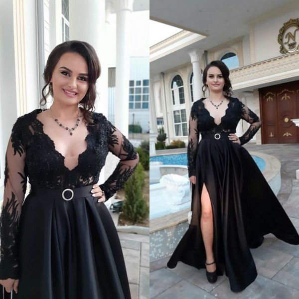 2020 black a line evening dresses satin with lace applique prom dress floor length plus size party gowns, Black;red
2020 black a line evening dresses satin with lace applique prom dress floor length plus size party gowns, Black;red