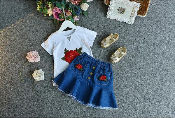 1-6t tollder girl floral clothes set summer 2020 girl short sleeve rose embroidery demin skirts children 2pcs size 1-6y, White
1-6t tollder girl floral clothes set summer 2020 girl short sleeve rose embroidery demin skirts children 2pcs size 1-6y, White