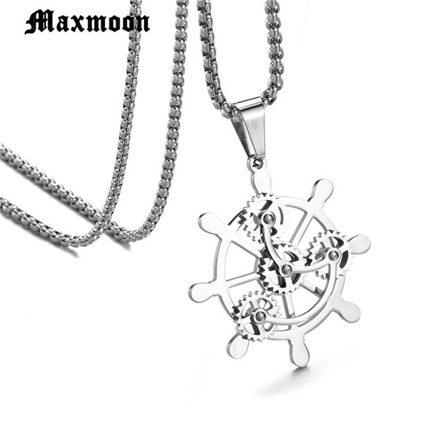 maxmoon personality ship pirates rudder gear pendant necklace stainless steel wheel men's chain necklace nautical male jewelry, Silver
maxmoon personality ship pirates rudder gear pendant necklace stainless steel wheel men's chain necklace nautical male jewelry, Silver