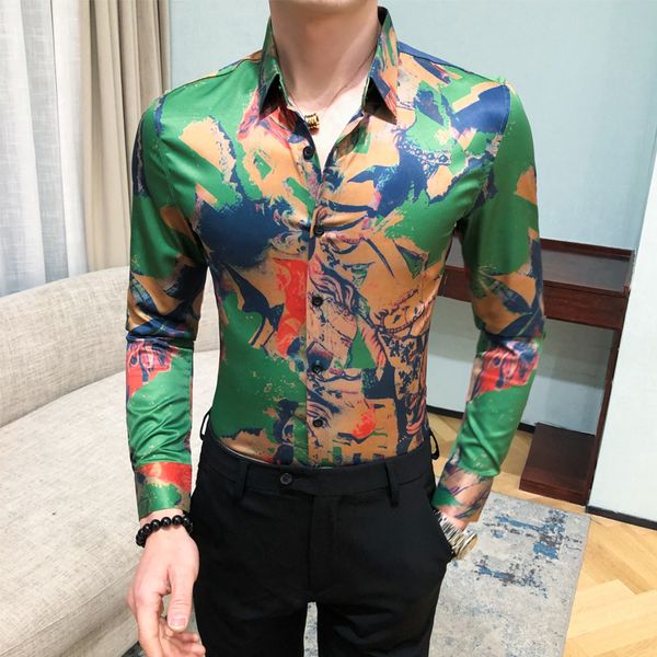 mens dress shirts long sleeve green vintage casual shirt slim fit button up fashion printed floral blouse male luxury social, White;black
mens dress shirts long sleeve green vintage casual shirt slim fit button up fashion printed floral blouse male luxury social, White;black
