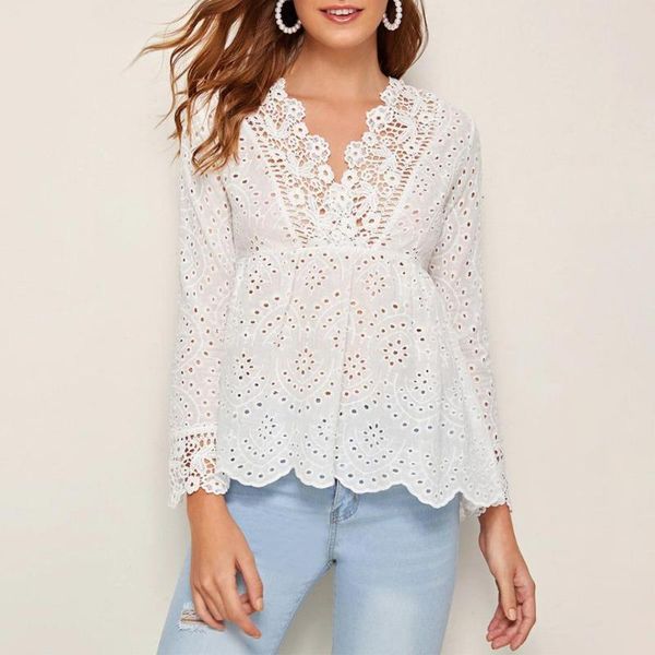 solid hollowed lace long sleeve shirts fashion trend women comfort soft v-neck slim ruffled personality printing jumper, White
solid hollowed lace long sleeve shirts fashion trend women comfort soft v-neck slim ruffled personality printing jumper, White