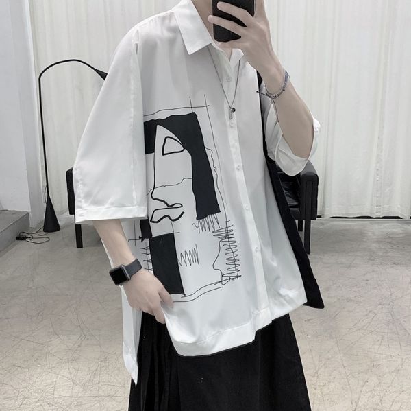2020summer new youth popular simple printed loose five-point sleeve shirt fashion casual single-breasted jacket coat black/white, White;black
2020summer new youth popular simple printed loose five-point sleeve shirt fashion casual single-breasted jacket coat black/white, White;black