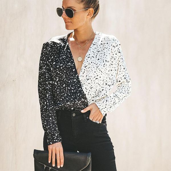 neck autumn womens printed slim casual female clothing contrast color womens designer blouse v, White
neck autumn womens printed slim casual female clothing contrast color womens designer blouse v, White