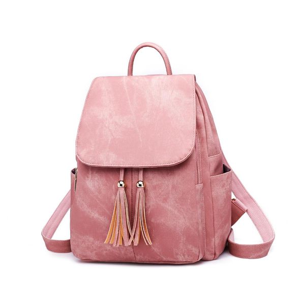 new fashion school backpack teenage girls leather women shoulder bag backpack tassel pink women rucksack