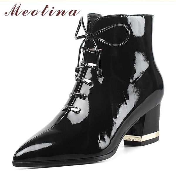 meotina winter ankle boots women patent leather bow chunky high heels short boots zipper pointed toe shoes lady autumn size 3-10, Black
meotina winter ankle boots women patent leather bow chunky high heels short boots zipper pointed toe shoes lady autumn size 3-10, Black