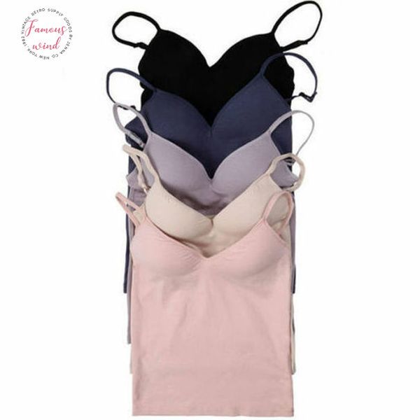 summer casual t shirt women padded bra spaghetti strap camisole push up bra tank vest, White