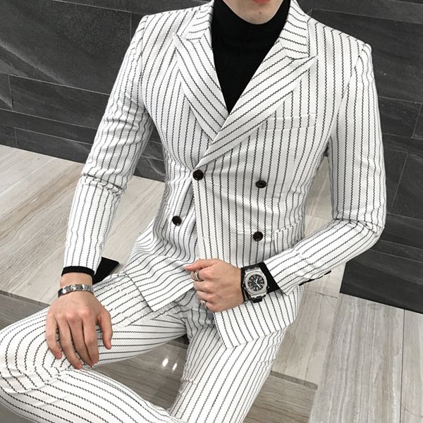 3 pieces ( jacket + vest +pants) mens double-breasted suit fashion striped groom wedding tuxedo for men casual business suit, White;black
3 pieces ( jacket + vest +pants) mens double-breasted suit fashion striped groom wedding tuxedo for men casual business suit, White;black